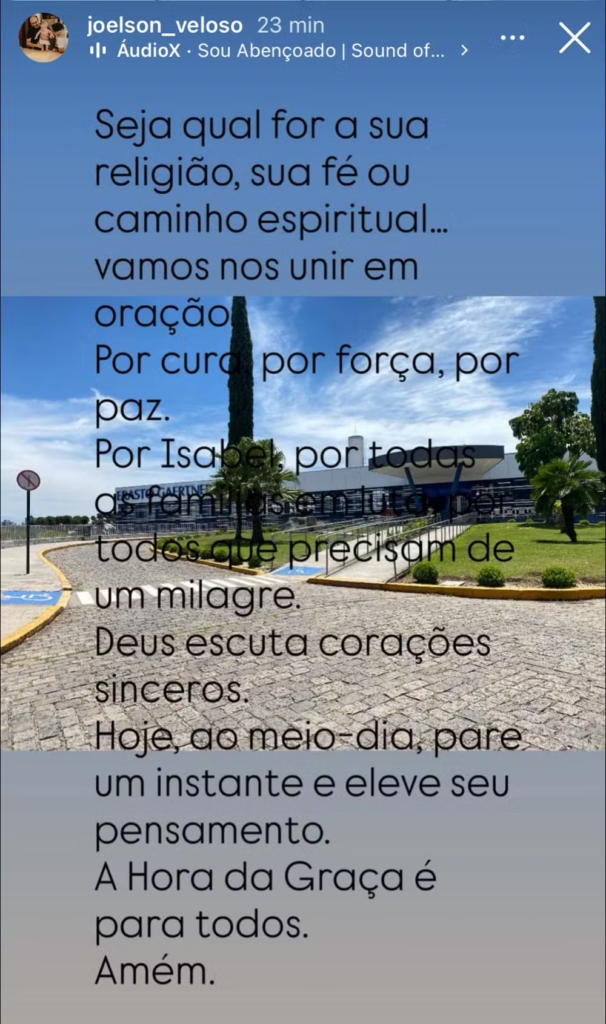 Pai pede orações por Isabel Veloso