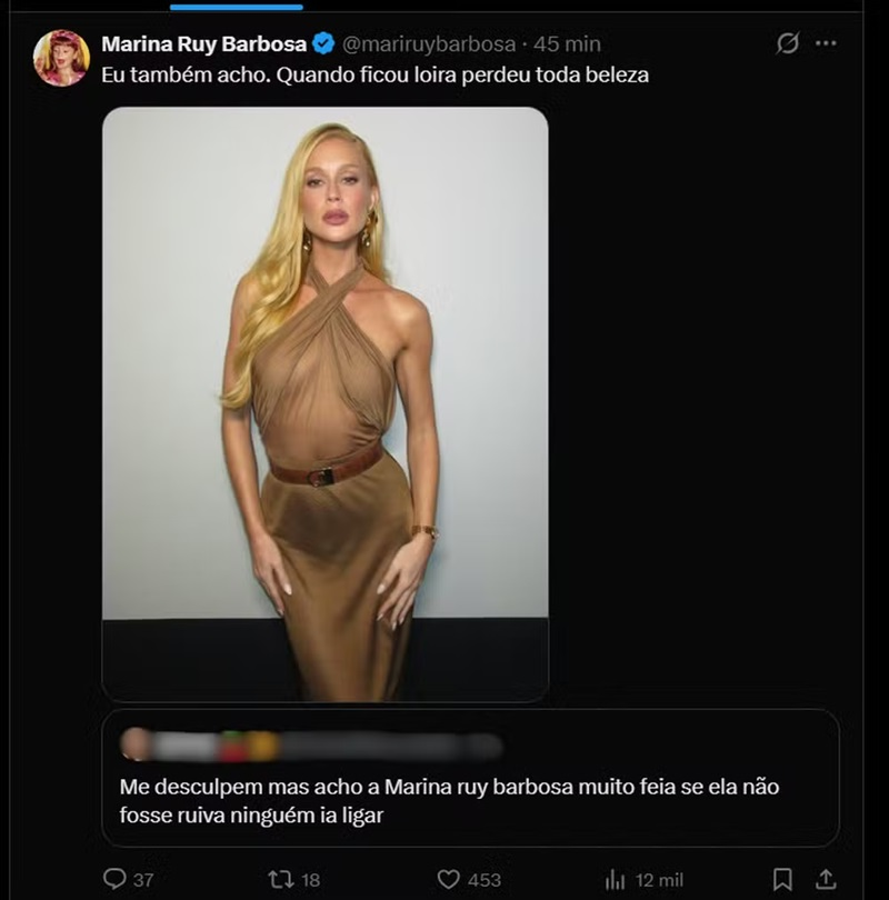 Marina Ruy Barbosa rebate internauta