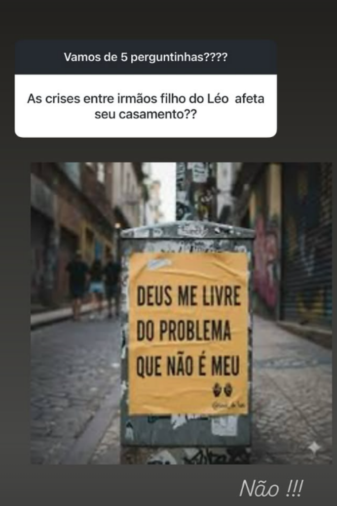 Captura de tela de um story do Instagram de Poliana Rocha. Na parte superior, uma caixa de perguntas com o texto