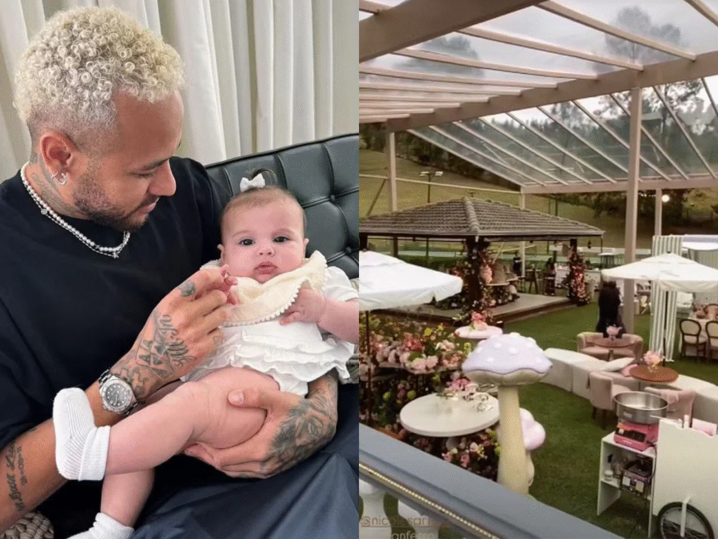 Neymar, sua filha Helena e a decoração da festa de um ano da criança