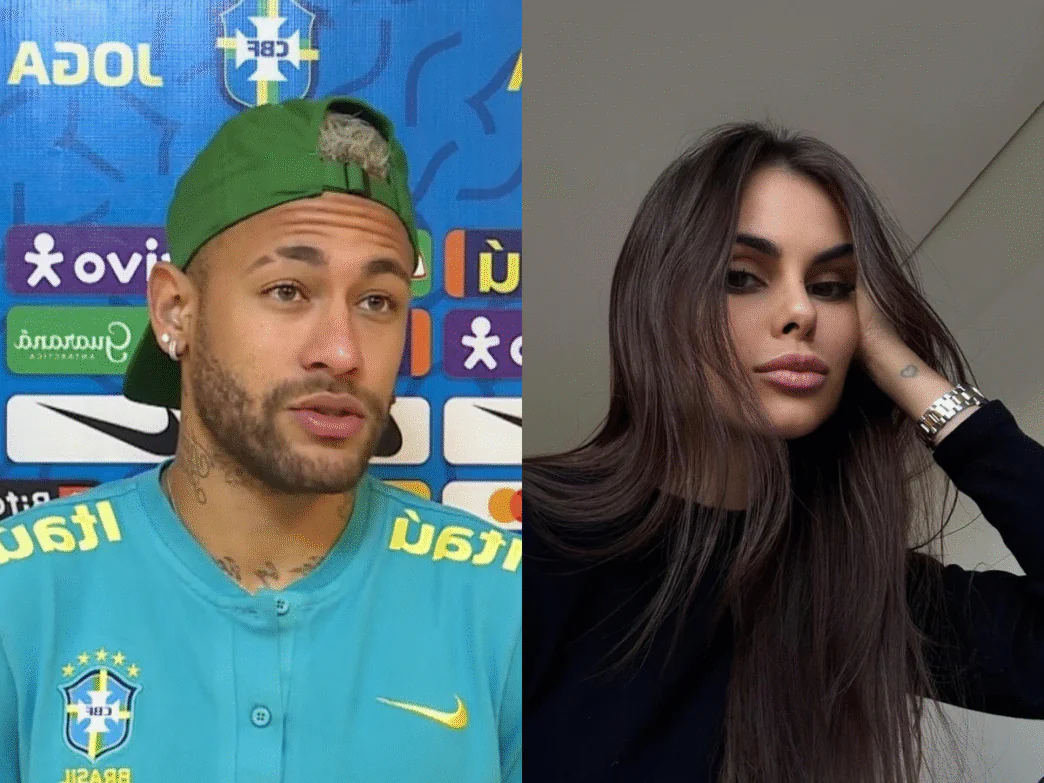 Jogador Neymar e a influenciadora Amanda Kimberlly, mãe de sua filha Helena