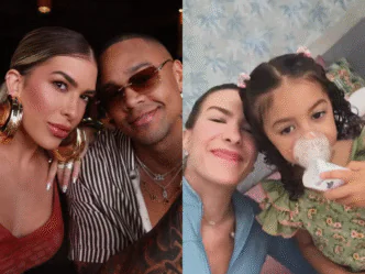 Lore Improta com Léo Santana e com a filha que têm juntos, Liz