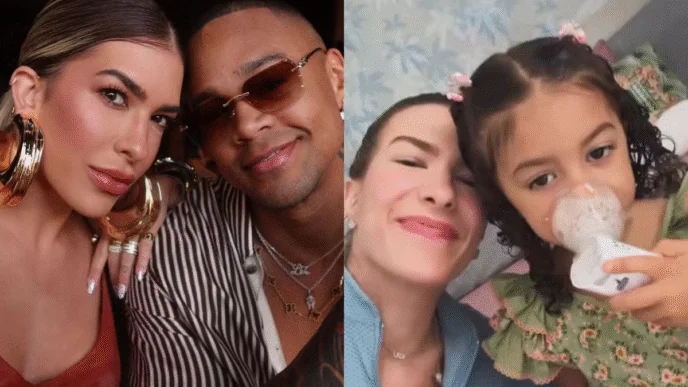 Lore Improta com Léo Santana e com a filha que têm juntos, Liz