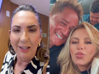 Margareth Serrão, mãe de Virginia, com o cantor Leonardo e a mulher Poliana Rocha