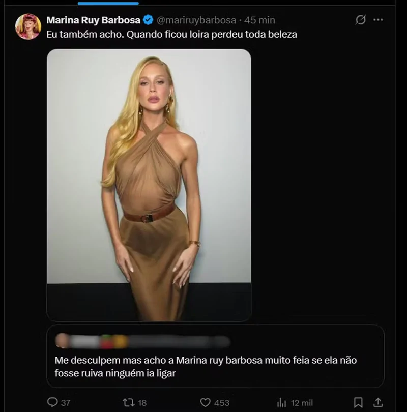 Marina Ruy Barbosa rebate internauta 