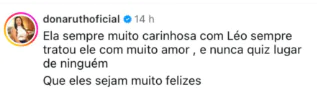 Ruth Moreira, mãe de Marília Mendonça, elogia relação de Gabriela Versiani com o neto, Léo, filho de Marília