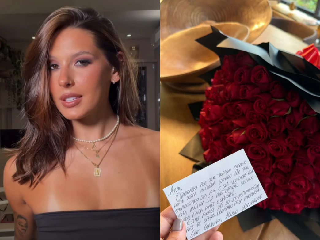 Cantora Ana Castela e buquê de flores que recebeu