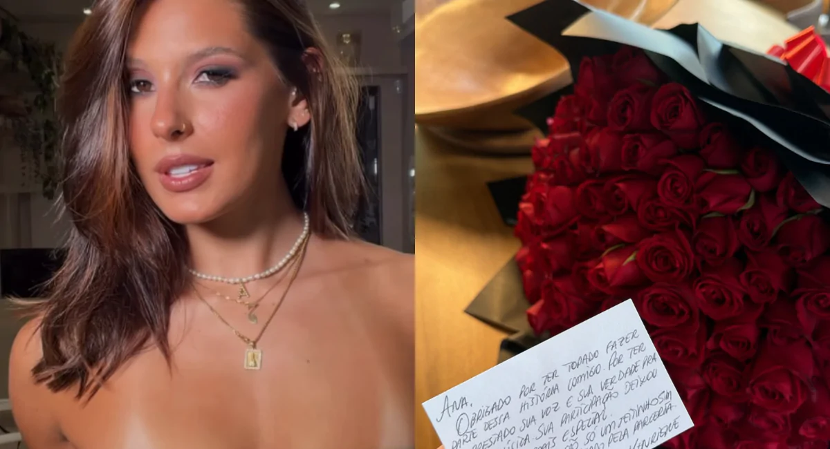 Cantora Ana Castela e buquê de flores que recebeu