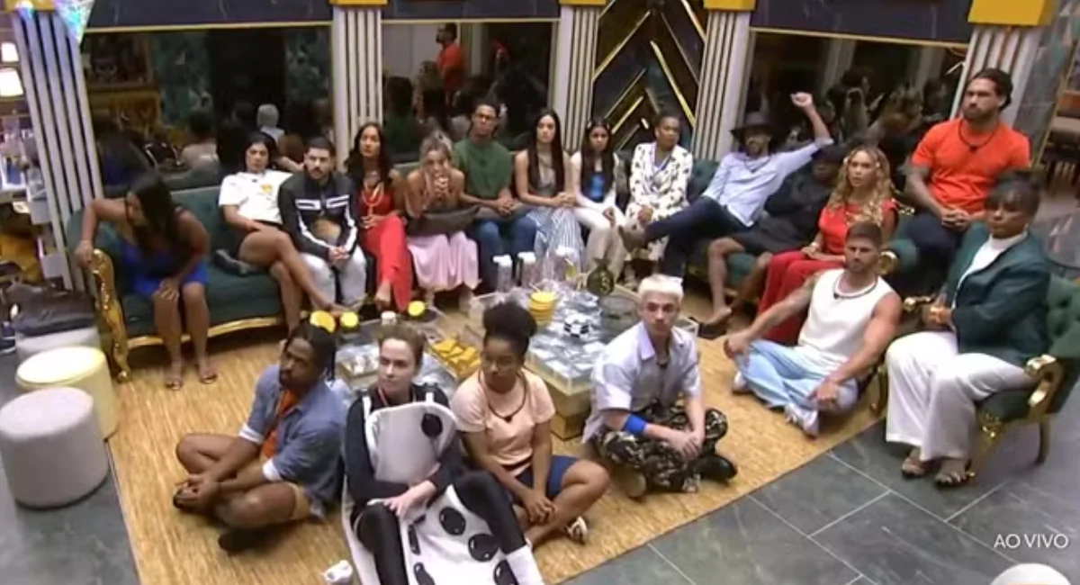 Participantes do BBB 26 na sala da casa