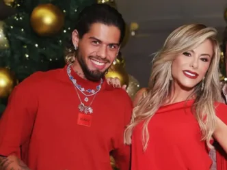 Mulher do cantor Leonardo, Poliana Rocha, e o filho, Zé Felipe