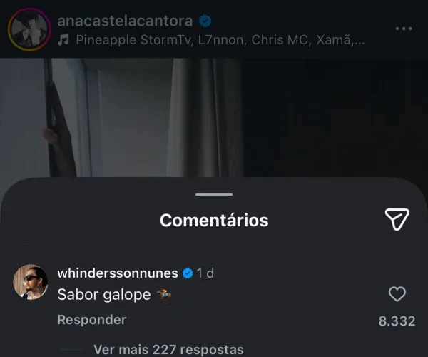 Print de Comentário de Whindersson Nunes em fotos de Ana Castela